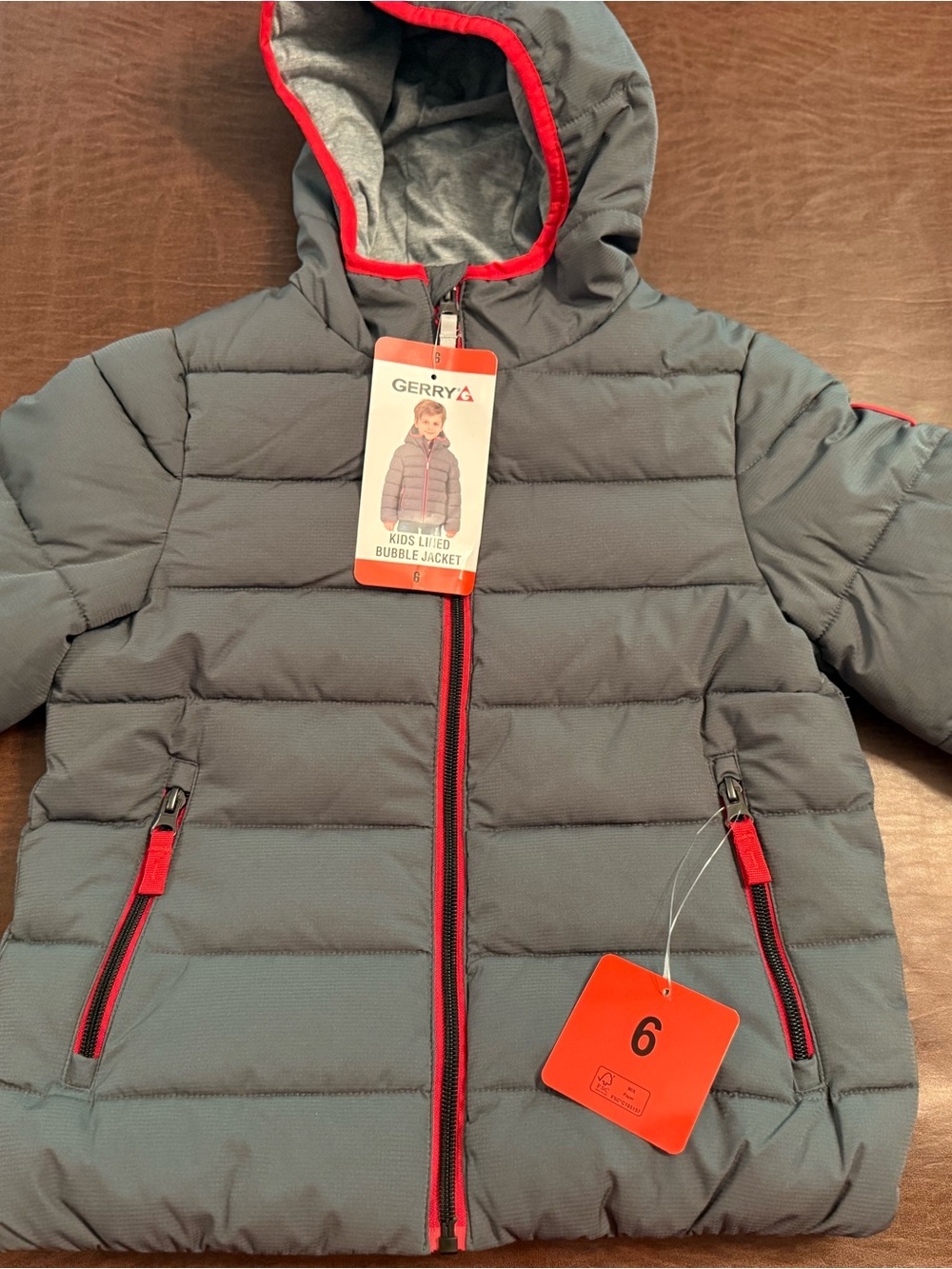 Gerry Kids Gray Puffer Jacket with Red Trim and Zippers
